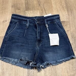 Kan-Can Dark Blue Jean Shorts with Frayed Hem